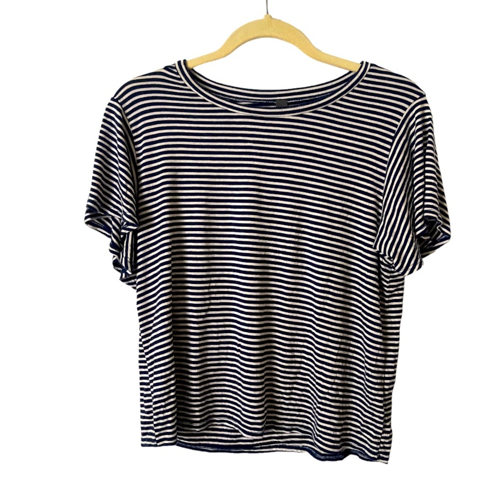 Alya Navy Blue and‎ White Striped Crewneck Tee T-Shirt